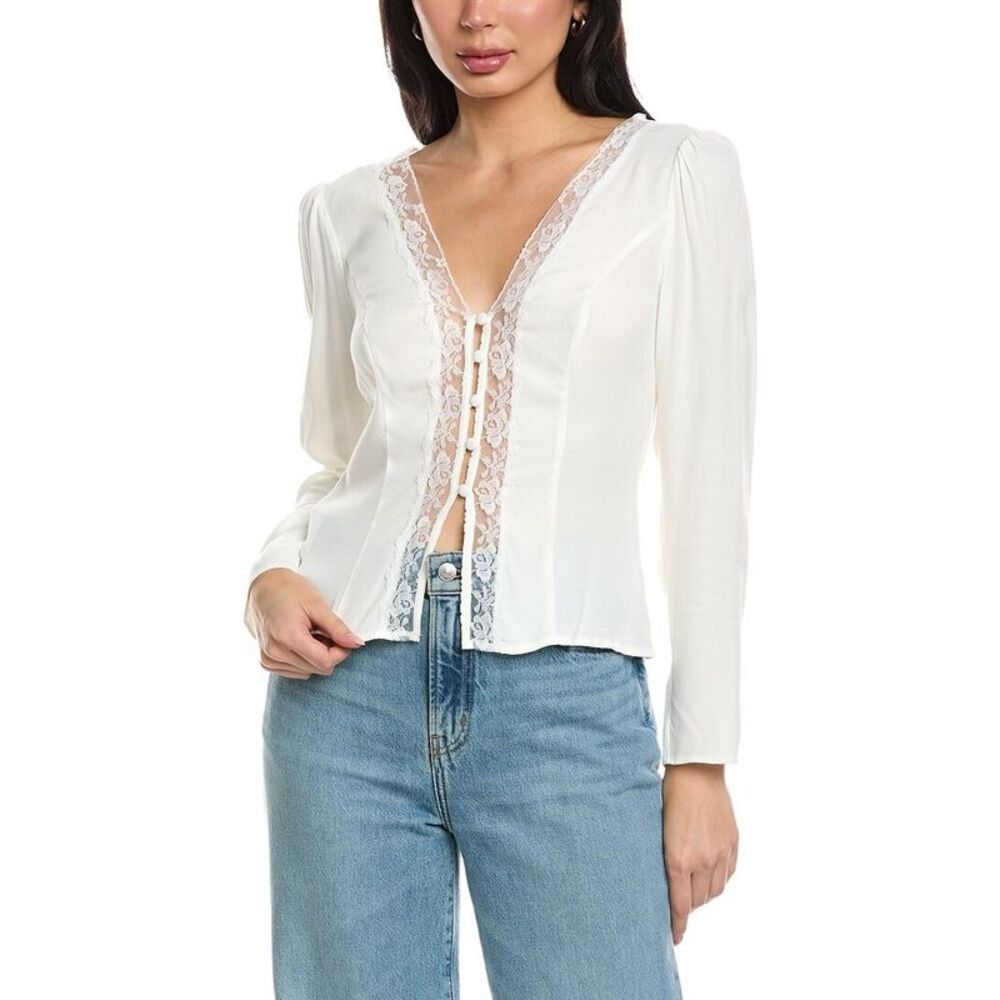 Seraphina Womens  V-Neck Button Front Blouse, Ivory